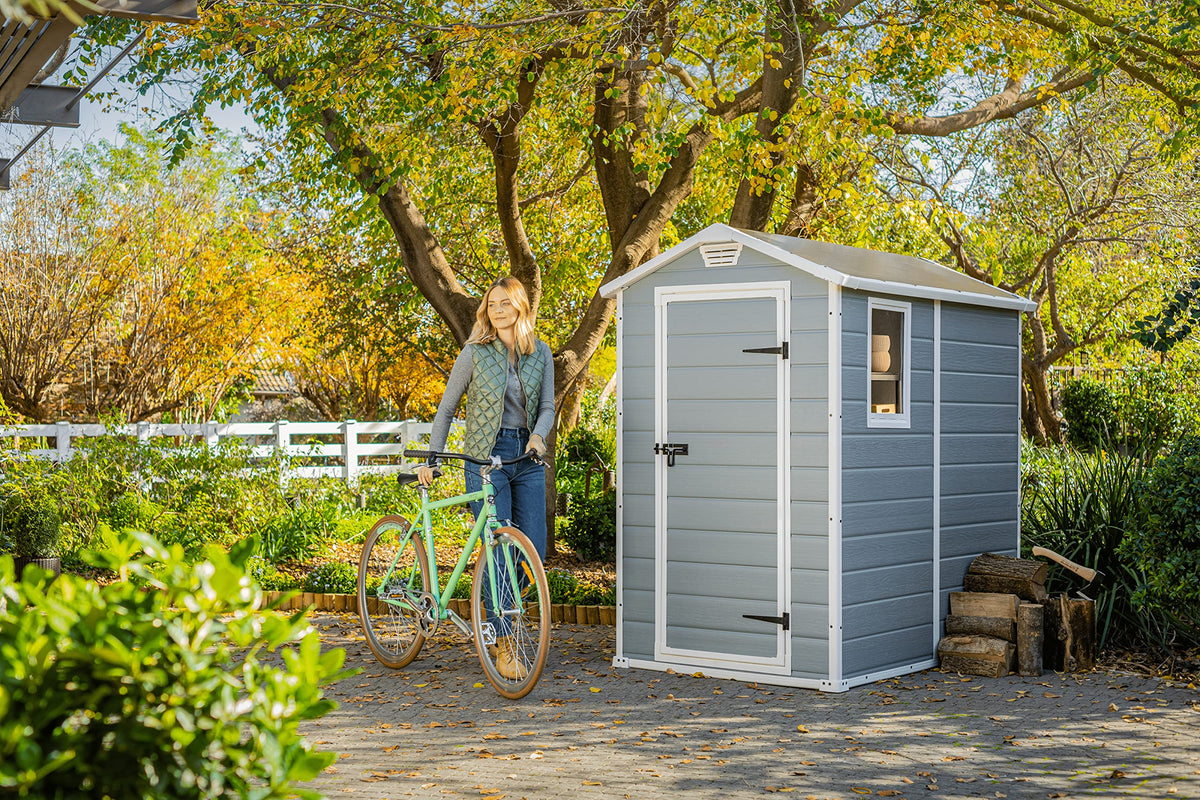 Keter Manor Outdoor Plastic Garden Storage Shed, Grey, 6 x 4 ft