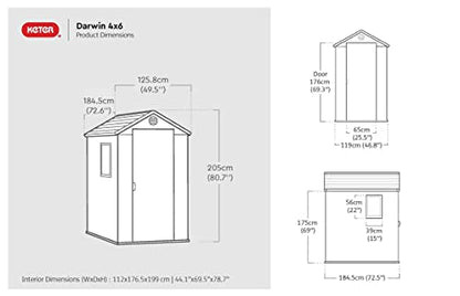 Keter Darwin Outdoor Apex Single Door Garden Storage Shed 6 x 4ft Grey Wood Look and Feel | Fade Free | All Weather Resistant | Safe and Secure | Zero Maintenance | 15 year Warranty