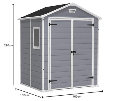 Keter Manor Outdoor Plastic Garden Storage Shed, Grey, 6 x 5 ft