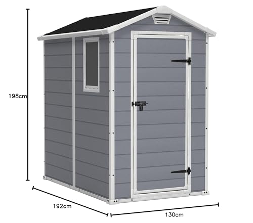 Keter Manor Outdoor Plastic Garden Storage Shed, Grey, 6 x 4 ft