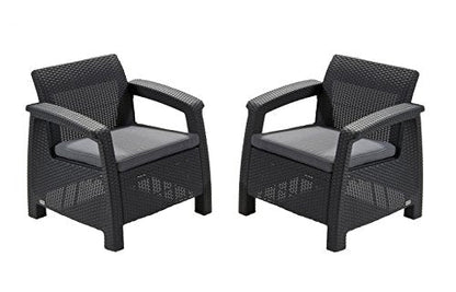 Keter GF06784 Corfu Outdoor 4 Seater Rattan Sofa Furniture Set with Accent Table - Graphite with Cream/Mushroom Cushions