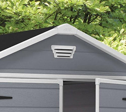 Keter Manor Outdoor Plastic Garden Storage Shed, Grey, 6 x 8 ft