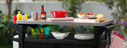 Keter Unity XL BBQ Side Table, Dimensions 134 x 51.7 x 89.6 cm, Grey, Weatherproof, Stainless Steel Worktop, Outdoor Sideboard, Perfect for Grilling in Spring