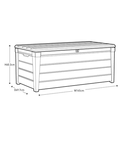 Keter Brightwood 454L Outdoor 60% recycled Garden Furniture Storage Box Brown Wood Panel Effect Fade Free All Weather Resistant Safe and Secure Zero Maintenance 2 year Warranty