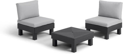 Keter Elements 2 Seater 100% recycled Outdoor Garden Furniture Modular Balcony Set - Graphite with Grey Cushions Fade Free | All Weather Resistant | Easy Clean | Zero Maintenance