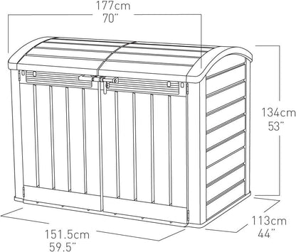 880L Resin Outdoor Storage Shed — Large Garden Storage Box in Grey