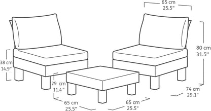 Keter Elements 2 Seater 100% recycled Outdoor Garden Furniture Modular Balcony Set - Graphite with Grey Cushions Fade Free | All Weather Resistant | Easy Clean | Zero Maintenance
