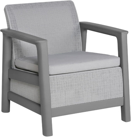 Keter Scandi Linea Balcony Furniture Set - Grey | Outdoor Armchairs & Storage Coffee Table | Weather-Resistant Patio Furniture