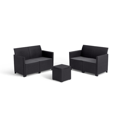 Keter Marie Outdoor Lounge Set | 2 Sofas + Vigo Storage Table + Cushions | Rattan-Effect Finish | Weatherproof Resin | 15-Min Easy Assembly | 3-Year Guarantee
