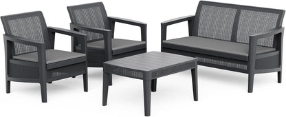 Keter Atlas Linea 4-Seater Outdoor Lounge Set – Graphite | Modern Weatherproof Garden Furniture with Easy No-Tool Assembly