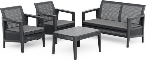 Keter Atlas Linea 4-Seater Outdoor Lounge Set – Graphite | Modern Weatherproof Garden Furniture with Easy No-Tool Assembly