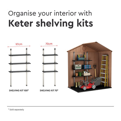 Keter Darwin Outdoor Apex Double Door Garden Storage Shed 6 X 4ft Brown Wood Look And Feel | Fade Free | All Weather Resistant | Safe And Secure | Zero Maintenance | 15 Year Warranty