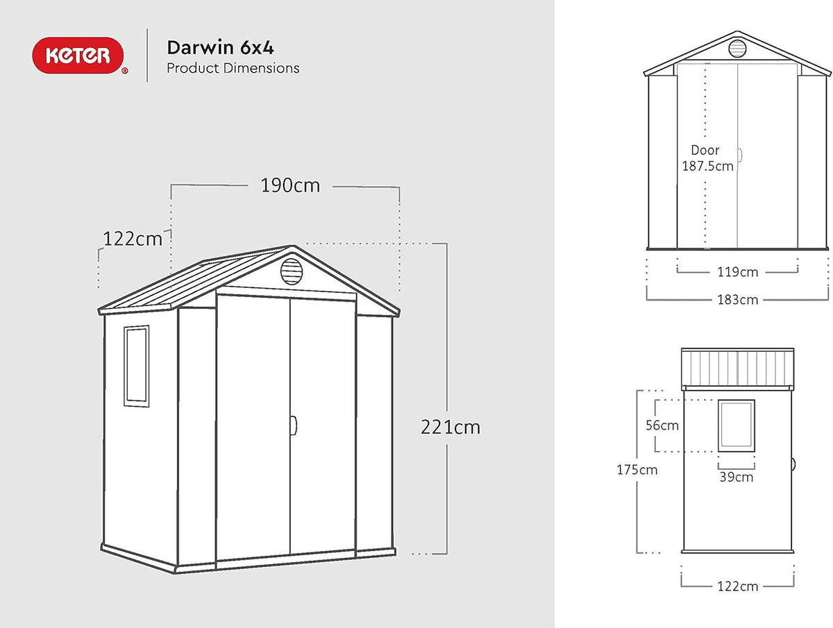 Darwin 6x4ft (1.8m x 1.2m) Double Door Garden Shed — Wood-Effect Outdoor Storage