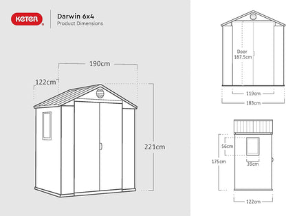 Darwin 6x4ft (1.8m x 1.2m) Double Door Garden Shed — Wood-Effect Outdoor Storage