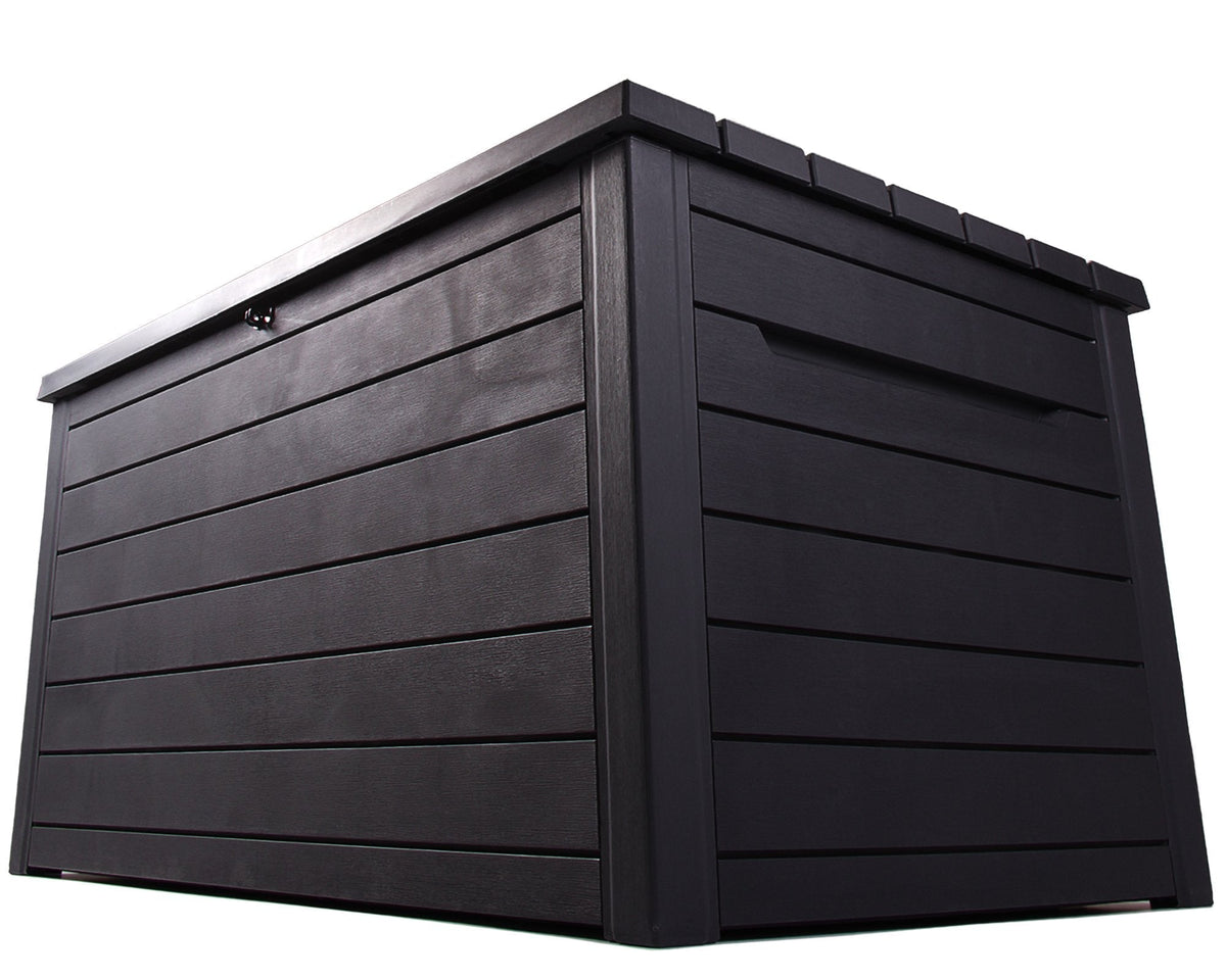 Keter Ontario XXL Cushion Box, Storage Box, Anthracite, 870 Litres, Wood Look with Gas Pressure Springs, Approx. 146 x 82 x 86 (H) cm