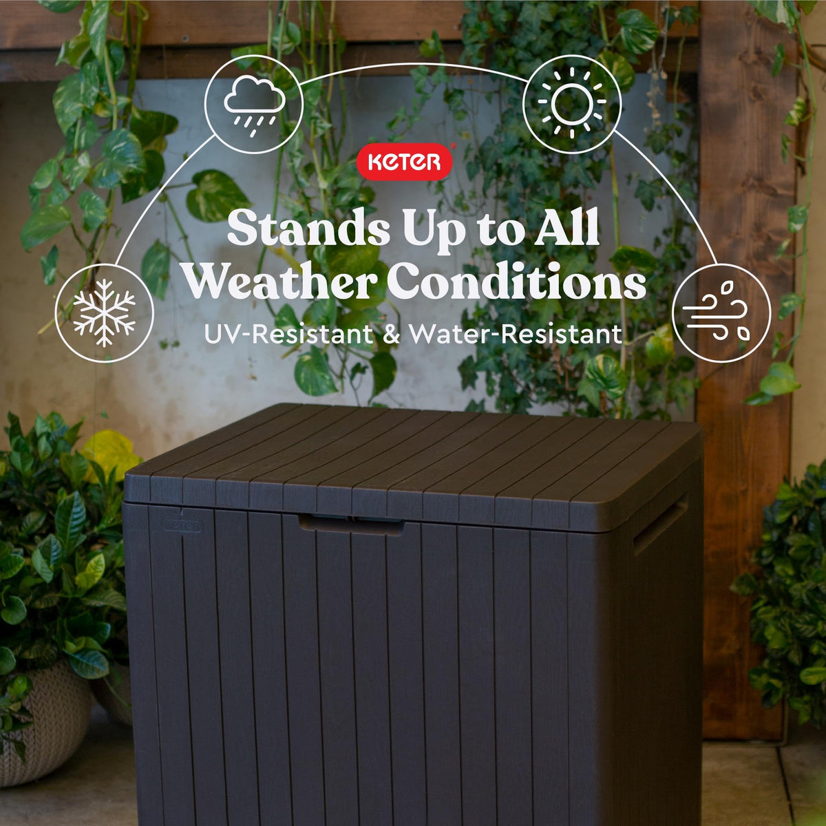 Keter City Brown Resin Deck Box Patio Furniture Pool Accessories and Outdoor Toy Storage