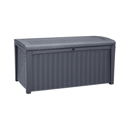 Keter Borneo 416L Outdoor 60% recycled Garden Furniture Storage Box Brown Rattan Effect | Fade Free | All Weather Resistant | Safe and Secure | Zero Maintenance | 2 year Warranty
