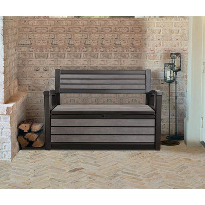 Keter Hudson 60 Gallon Capacity Plastic Resin Weather Resistant Outdoor Home Backyard Storage Bench/Deck Box Chest Patio Furniture, Gray