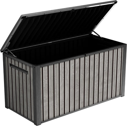 Keter Signature 643L Outdoor Storage Box – Venetian Grey | Weather‑Resistant, UV‑Protected, Lockable Storage Box | 350 kg Lid Capacity to Seat Two Adults | Piston‑Assisted Opening