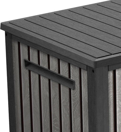 Keter Signature 643L Outdoor Storage Box – Venetian Grey | Weather‑Resistant, UV‑Protected, Lockable Storage Box | 350 kg Lid Capacity to Seat Two Adults | Piston‑Assisted Opening