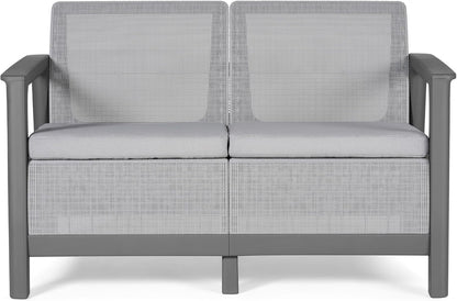 Keter Scandi Linea 4 Seater Garden Lounge Set - Grey | Outdoor Sofa & Armchairs with Storage Table | Weather-Resistant Garden Patio Furniture