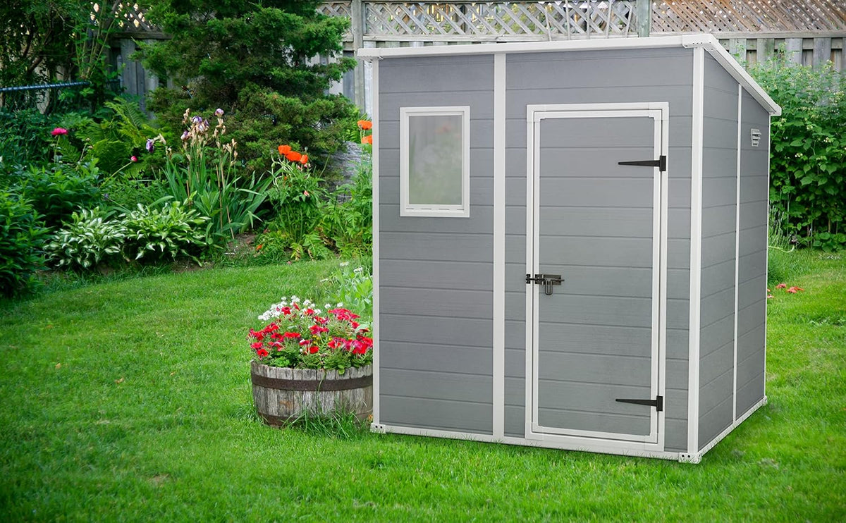 Keter Manor Pent Garden Storage Shed 6 x 6 feet - Grey, 200.6 cm*183.5 cm*183.0 cm