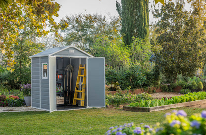 Keter Manor Outdoor Plastic Garden Storage Shed, Grey, 6 x 5 ft