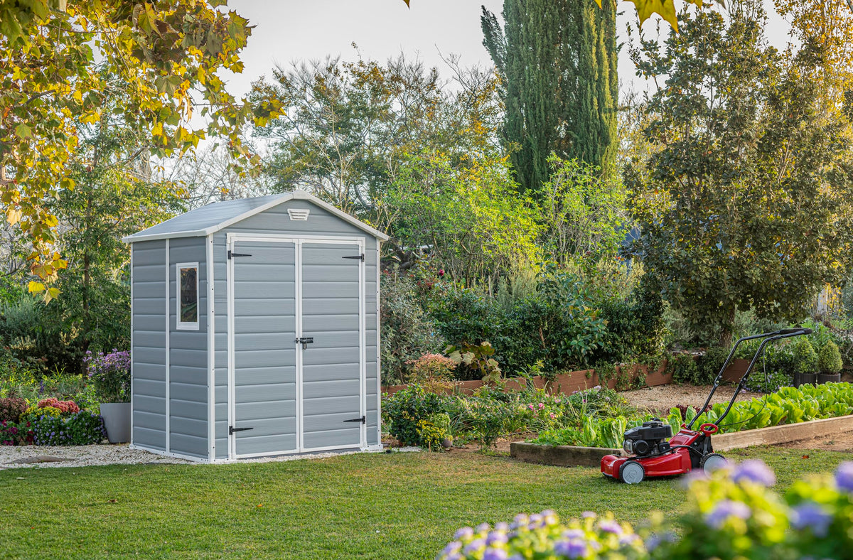 Keter Manor Outdoor Plastic Garden Storage Shed, Grey, 6 x 5 ft