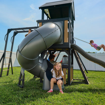 Atlas Steel Swing Set with Monkey Bars and Tube Slide