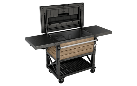 Signature Patio Cooler and Beverage Cart - Ashwood Brown